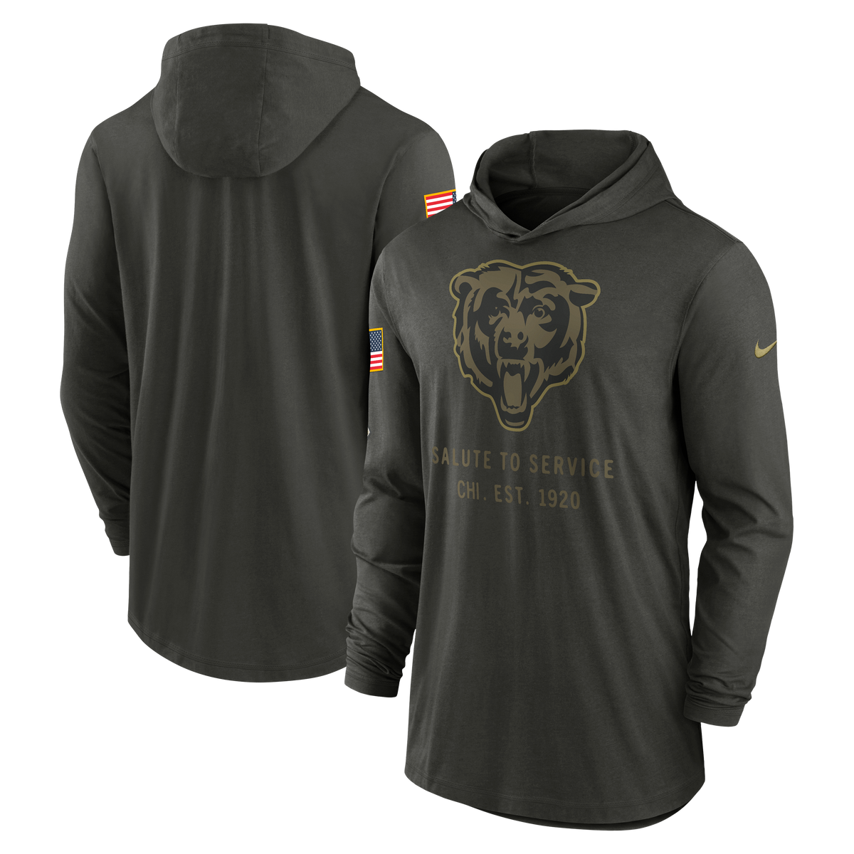 Men's Nike Chicago Bears 2025 Salute To Service Hooded Long Sleeve T-Shirt