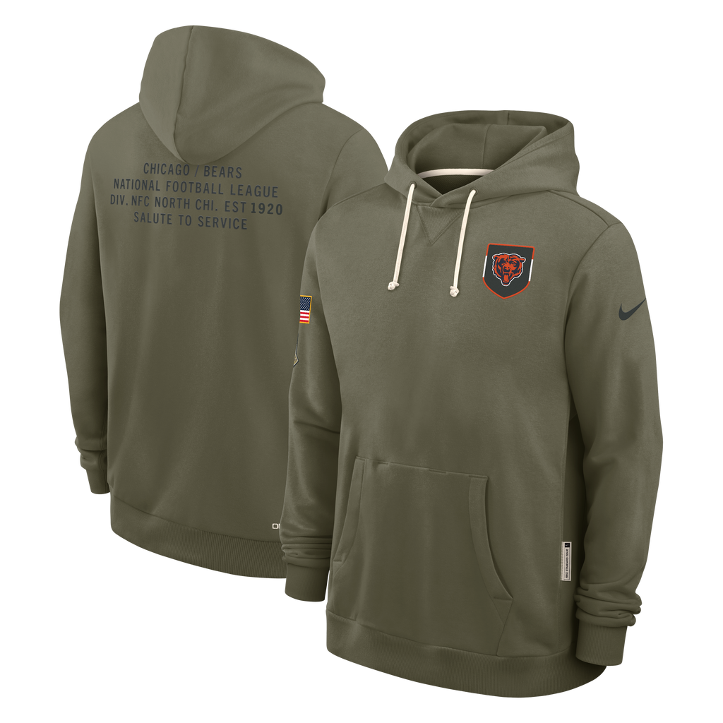 Men's Chicago Bears Nike Olive Green 2025 Salute To Service Club Pullover Hoodie
