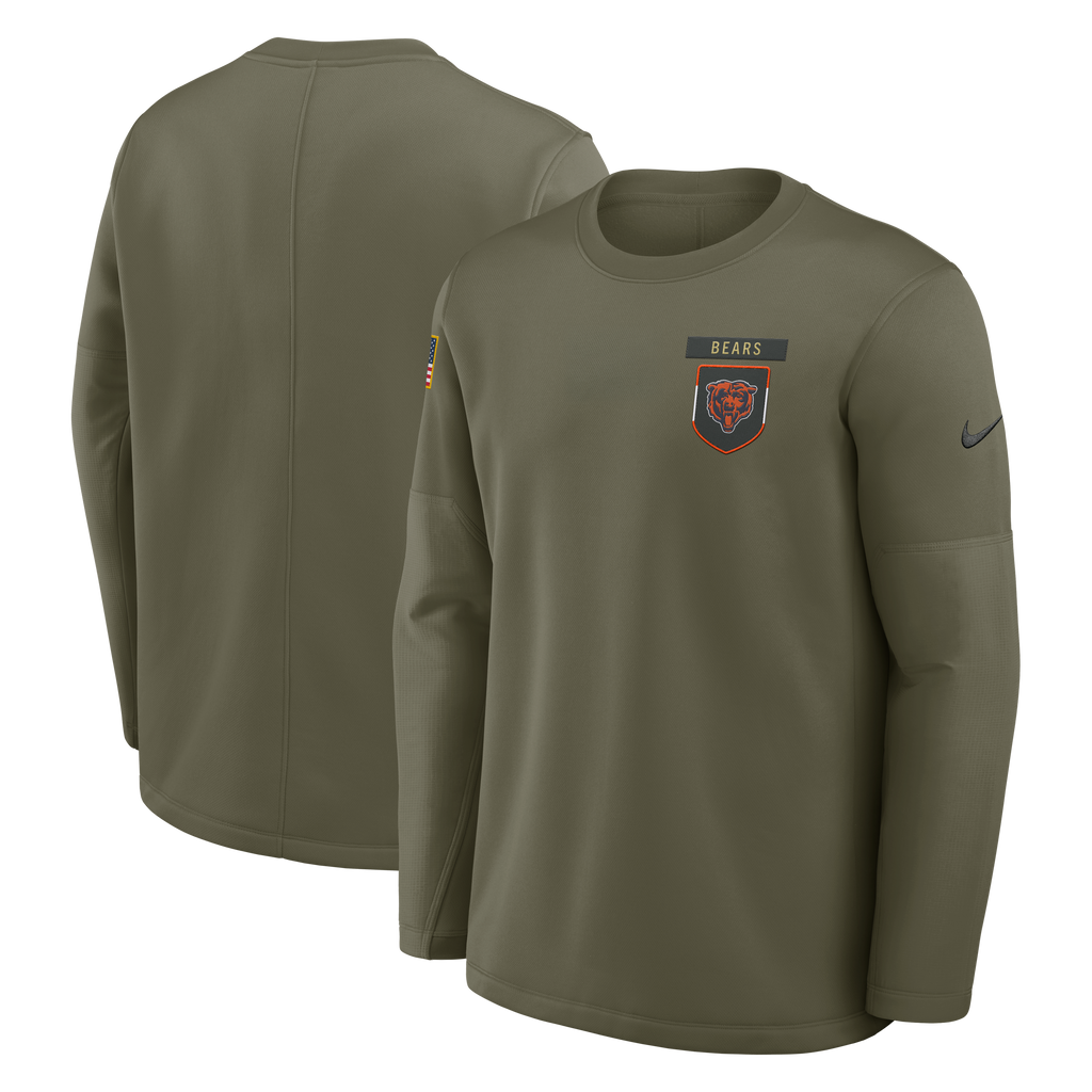 Men's Chicago Bears Olive Green 2025 Salute To Service Nike Pullover Therma Fit Crew Sweatshirt