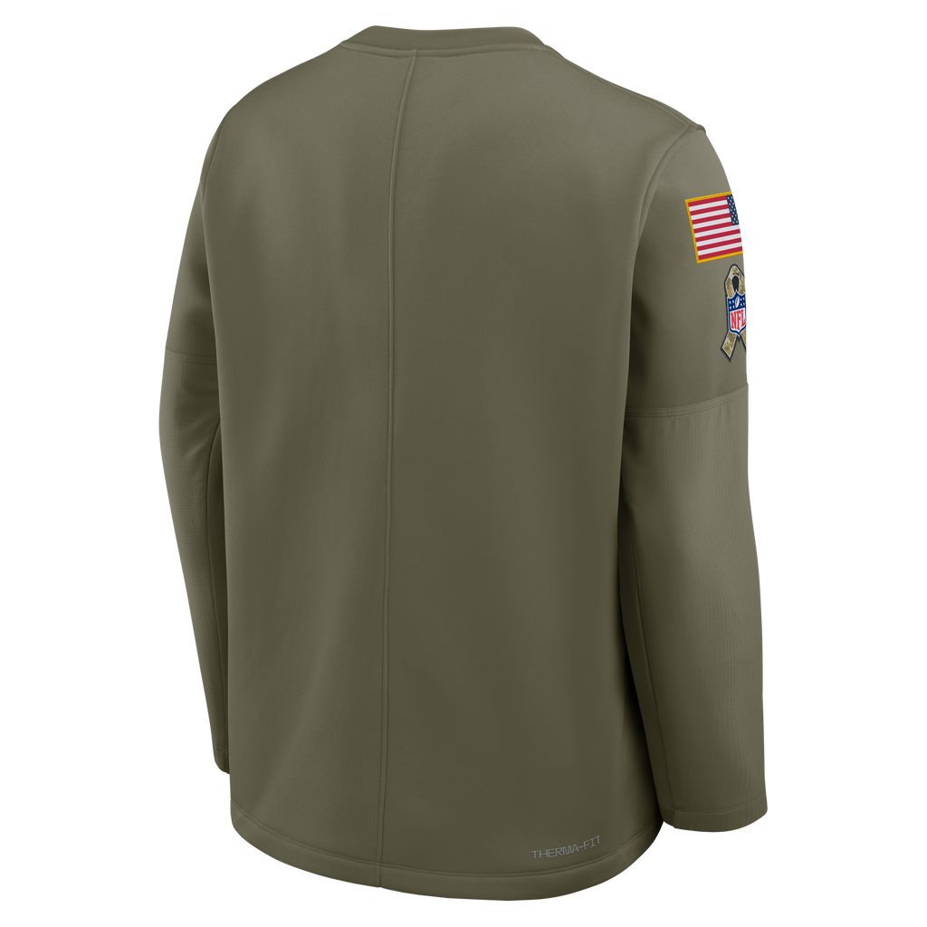 Men's Chicago Bears Olive Green 2025 Salute To Service Nike Pullover Therma Fit Crew Sweatshirt