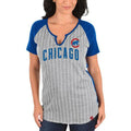 Women's Chicago Cubs Majestic Gray/Royal From the Stretch V-Notch T-Shirt