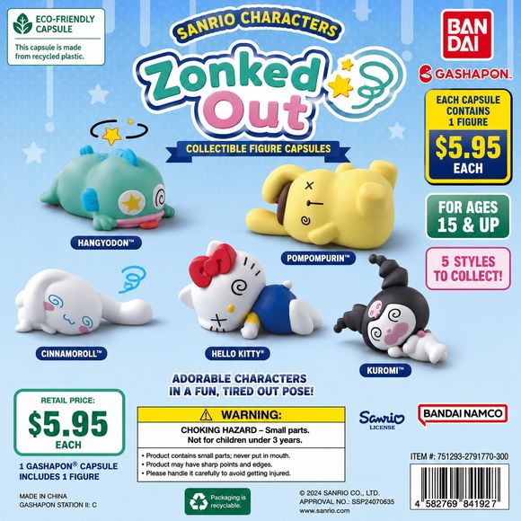 Bandai Gashapon Sanrio Characters Zonked Out Gacha Capsule Figure - 1 Random