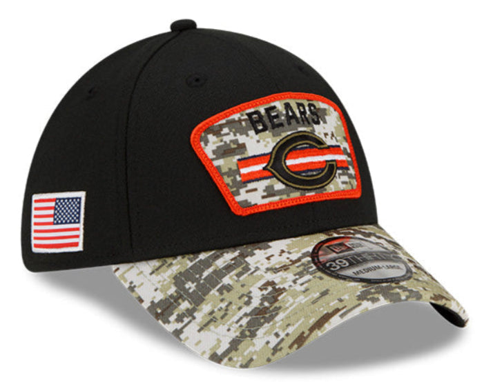 Men's Chicago Bears New Era Black 2021 Salute to Service Primary Logo 39THIRTY Flex Hat