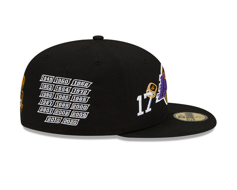 Los Angeles Lakers New Era Black 17x World Champions Count the Rings 59FIFTY Fitted Hat