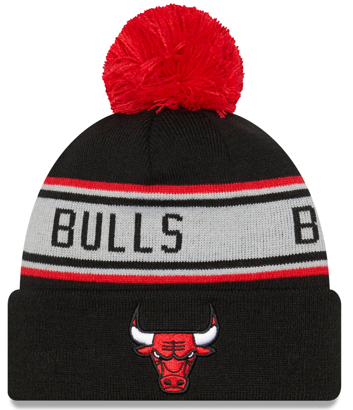 Chicago Bulls New Era Black Repeat Cuffed Pom Knit Hat