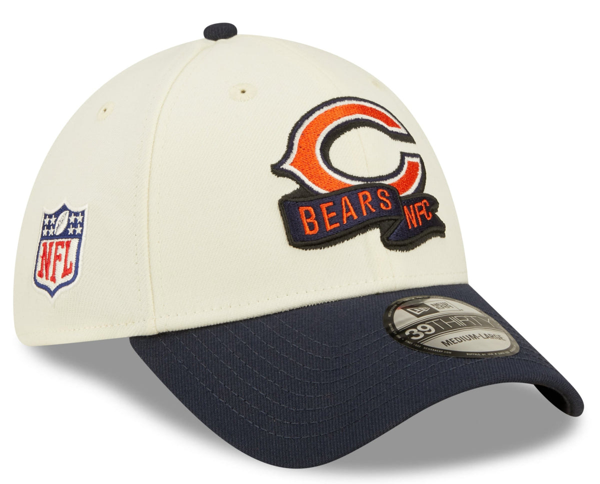 Men's Chicago Bears Primary Logo New Era Cream/Navy 2022 Sideline 39THIRTY Flex Hat
