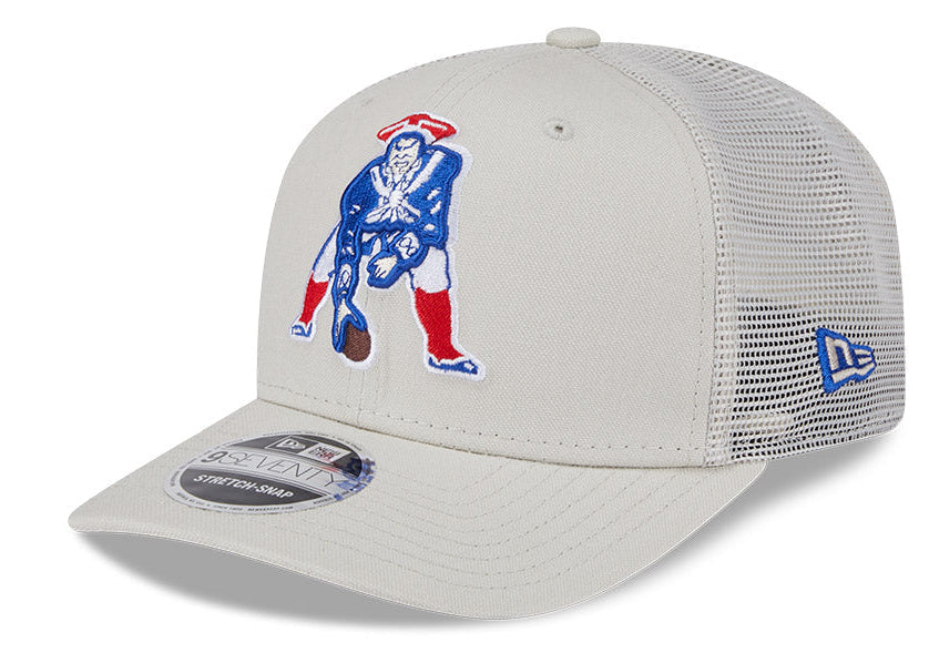 Men's New Era Stone New England Patriots Canvas Trucker 9SEVENTY Stretch-Snap Hat