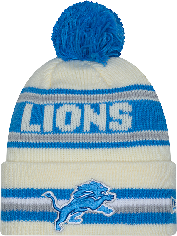 Detroit Lions New Era Off White Knit Classic Cuffed Pom Knit