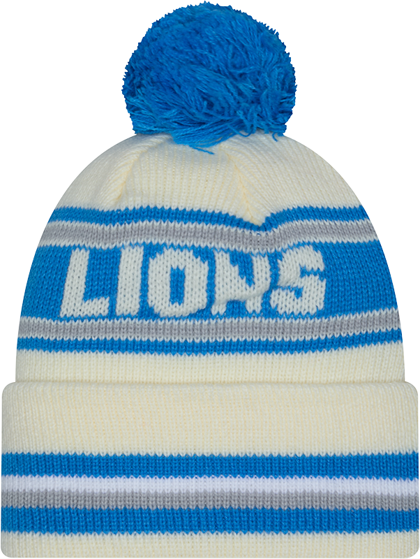 Detroit Lions New Era Off White Knit Classic Cuffed Pom Knit