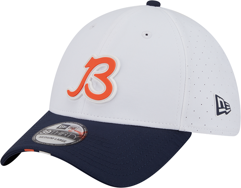 Men's Chicago Bears New Era B White/Navy 2025 NFL Training Camp 39THIRTY Flex Hat