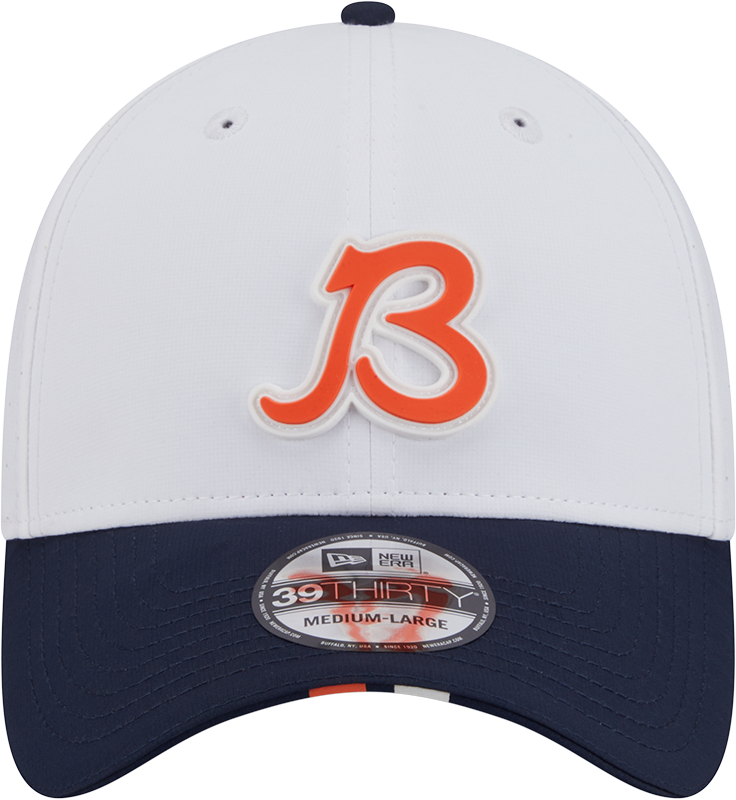 Men's Chicago Bears New Era B White/Navy 2025 NFL Training Camp 39THIRTY Flex Hat