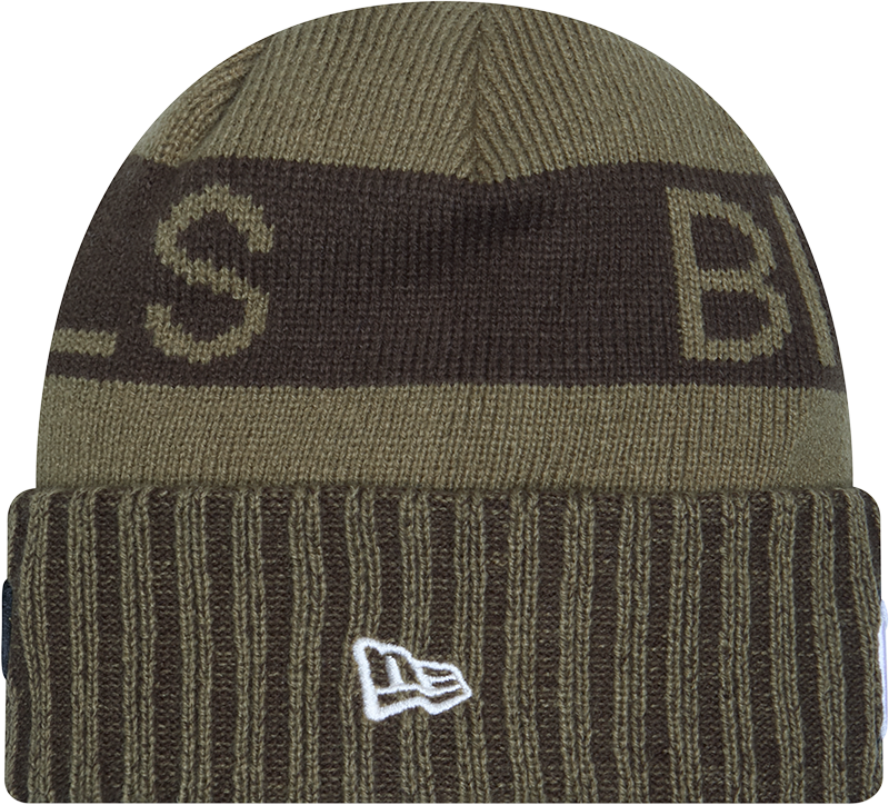 Buffalo Bills New Era Green 2025 NFL Sideline Salute To Service Cuffed Knit Hat