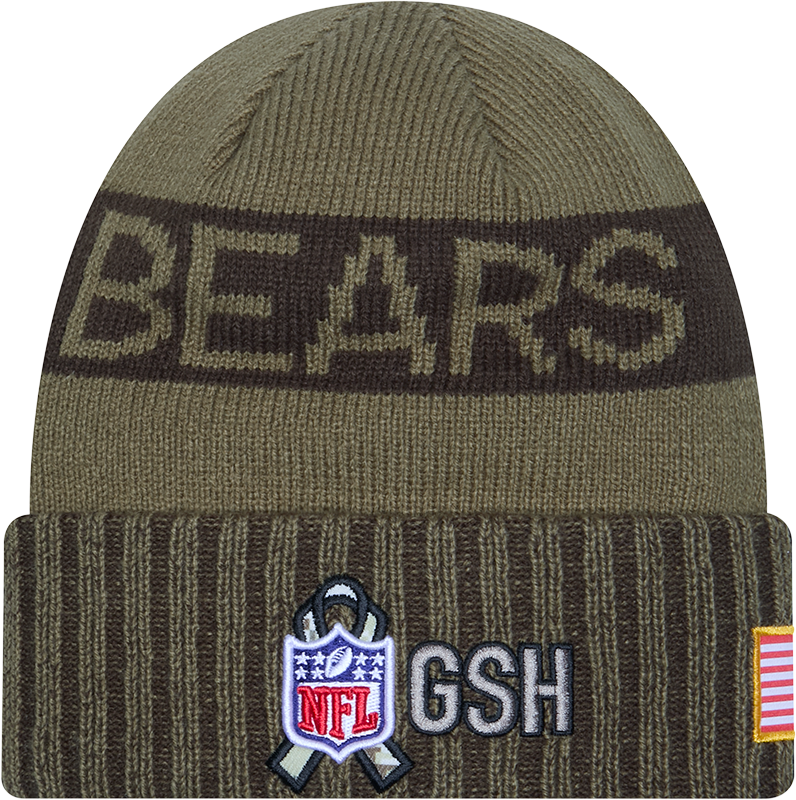 Chicago Bears New Era Green 2025 NFL Sideline Salute To Service Cuffed Knit Hat