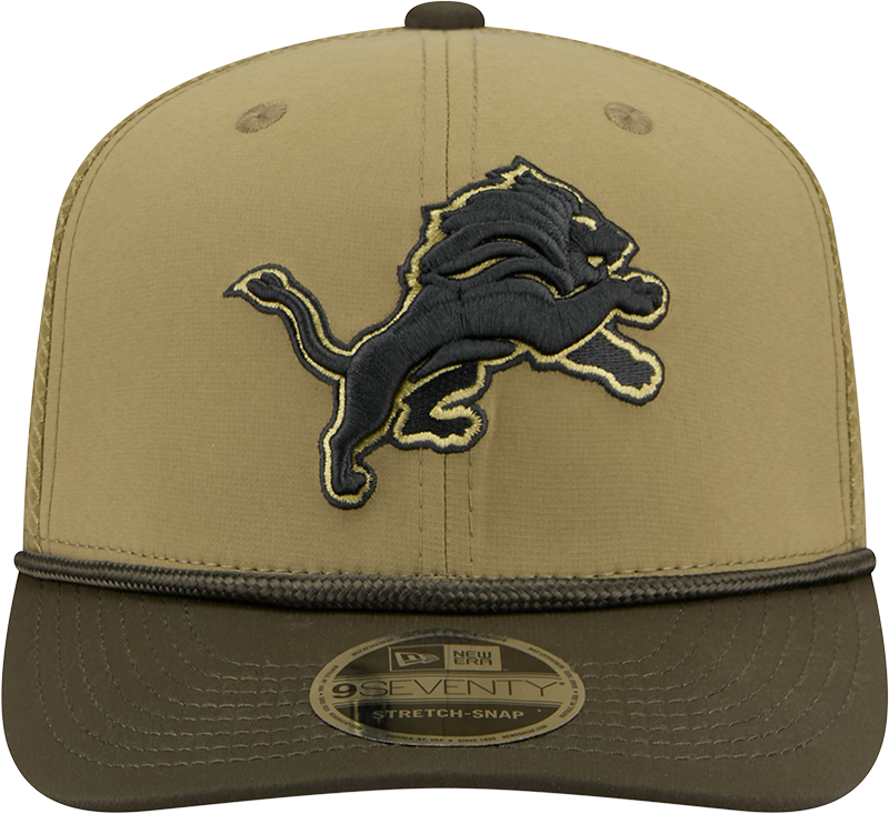 Men's Detroit Lions New Era Green 2025 Salute To Service Sideline 9SEVENTY Trucker Adjustable Hat