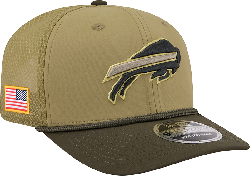 Men's Buffalo Bills New Era Green 2025 Salute To Service Sideline 9SEVENTY Trucker Adjustable Hat