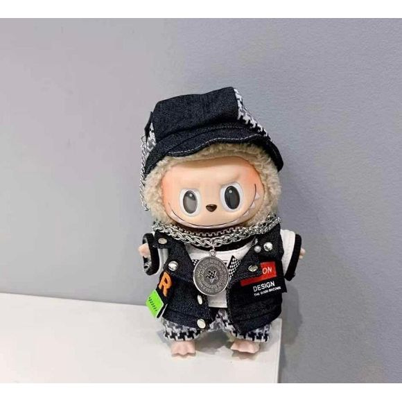 Labubu See you at the Race Hip Outfit (Black/White/Grey) - Clothing for Labubu