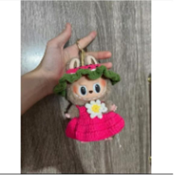 Labubu Watermelon Flower Sun Dress Outfit (Pink/Green) - Clothing for Labubu