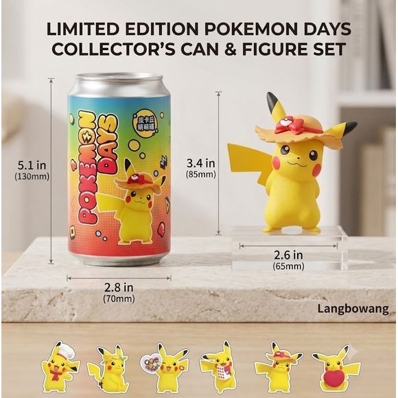Langbowang Pokemon Days Limited Edition Vacation Pikachu Collector’s Can & Figure Set