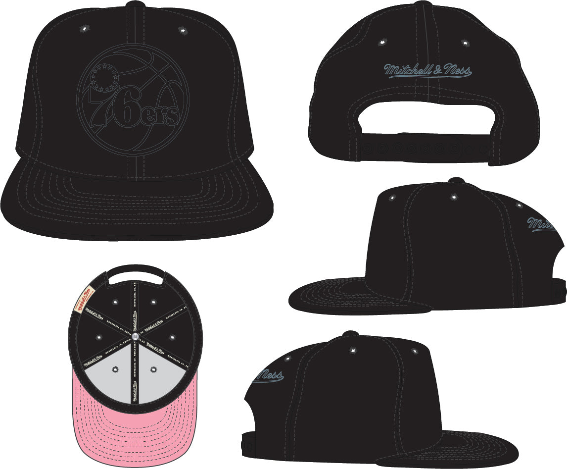 Philadelphia 76ers Mitchell & Ness Tonal Black Pink Moon Snapback Hat