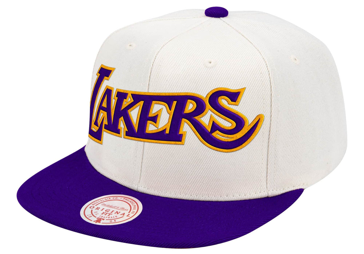 Los Angeles Lakers Mitchell & Ness Hardwood Classics Natural 2 Tone Snapback Hat- Cream/Purple