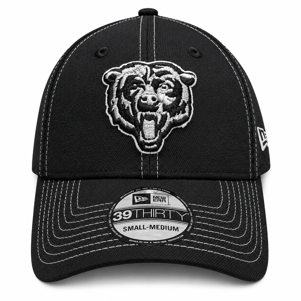 Chicago Bears New Era Black and White 39THIRTY Flex Hat