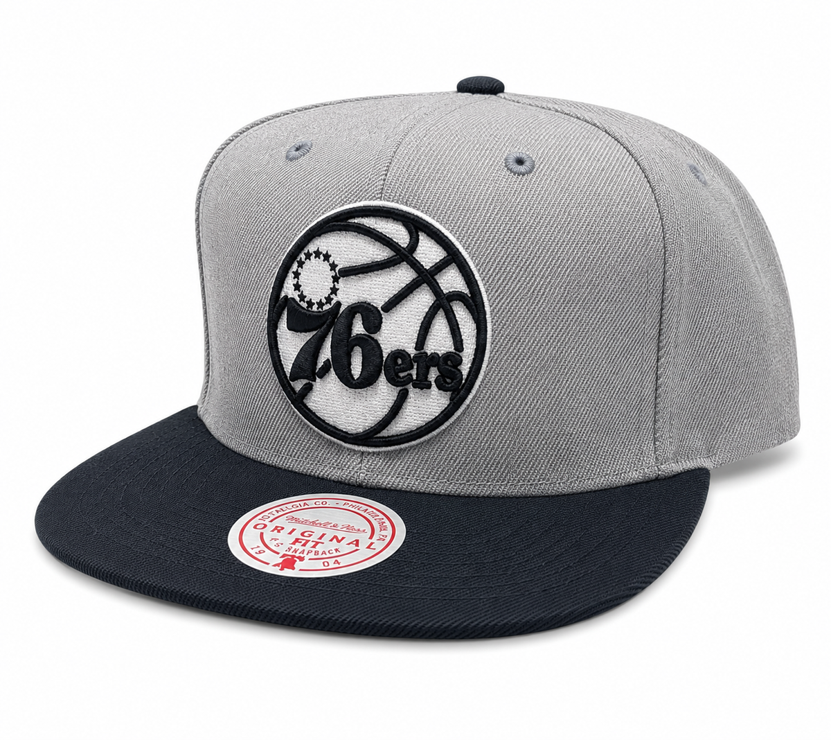 Philadelphia 76ers Mitchell & Ness Gray Black Pop Snapback Hat