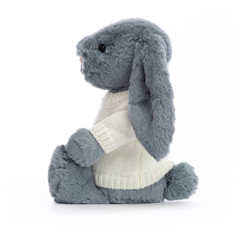 Bashful Dusky Blue Bunny with Personalised Cream Jumper