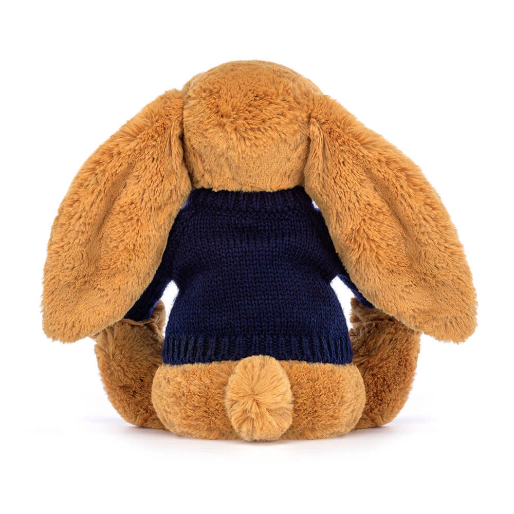 Bashful Golden Bunny with Personalised Navy Jumper