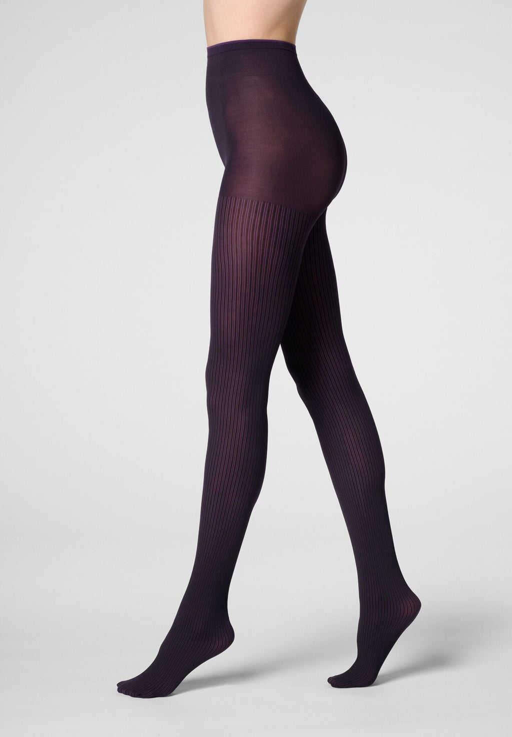 Opaque Tights Vertical Rib 60 - Black/Violet
