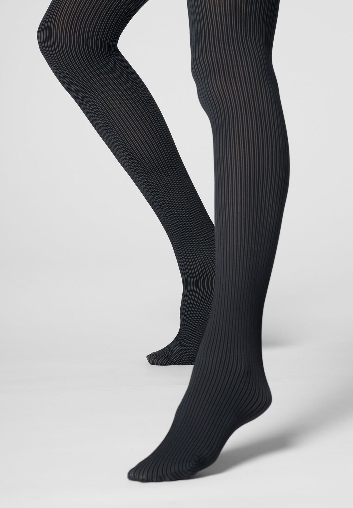 Opaque Tights Vertical Rib 60 - Black and Metal