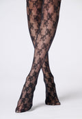 Semi-Sheer Lace-Effect Floral Tights Stylish Lace 30 - Black