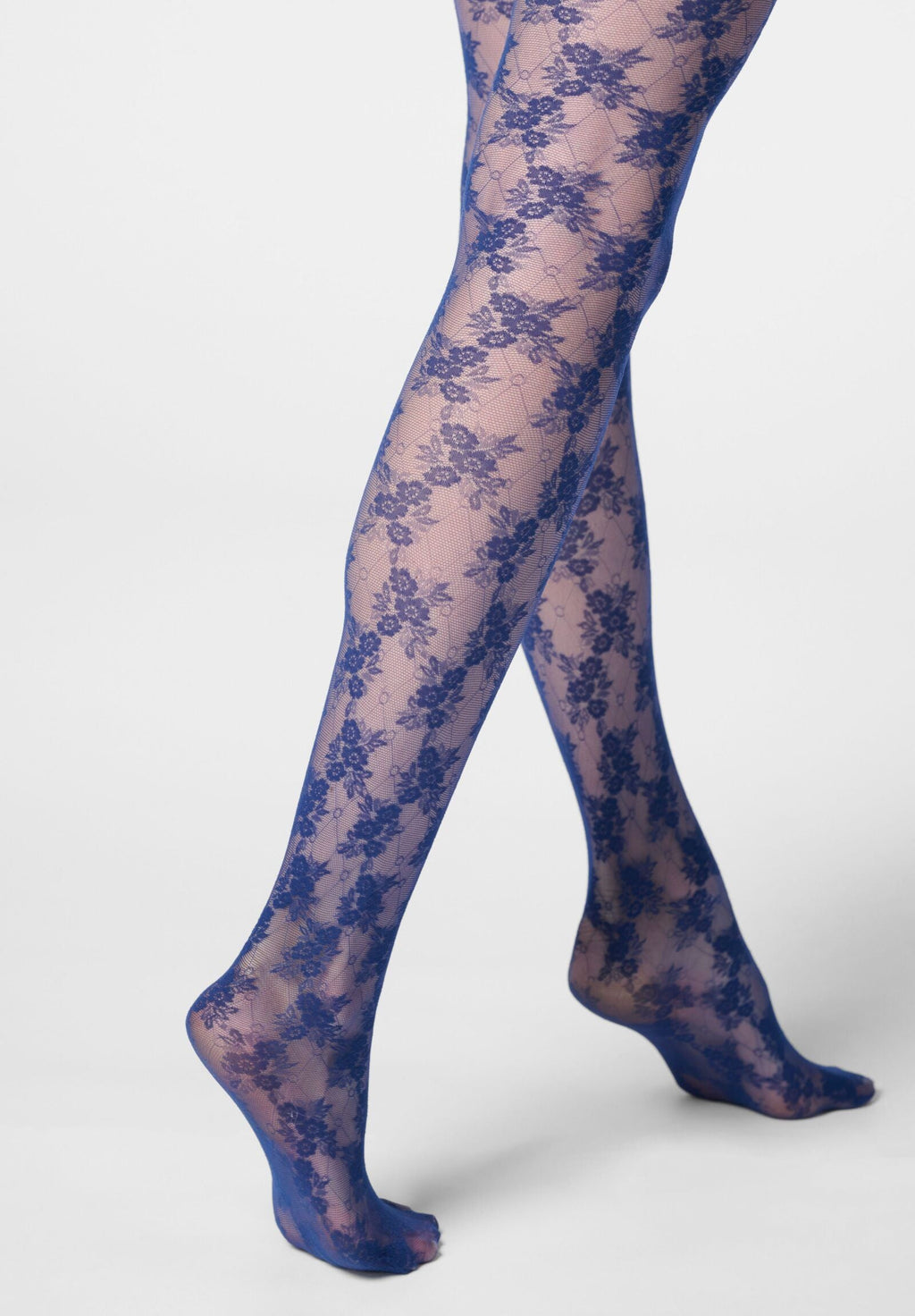 Semi-Sheer Lace-Effect Floral Tights Stylish Lace 30 - Navy Blue 2