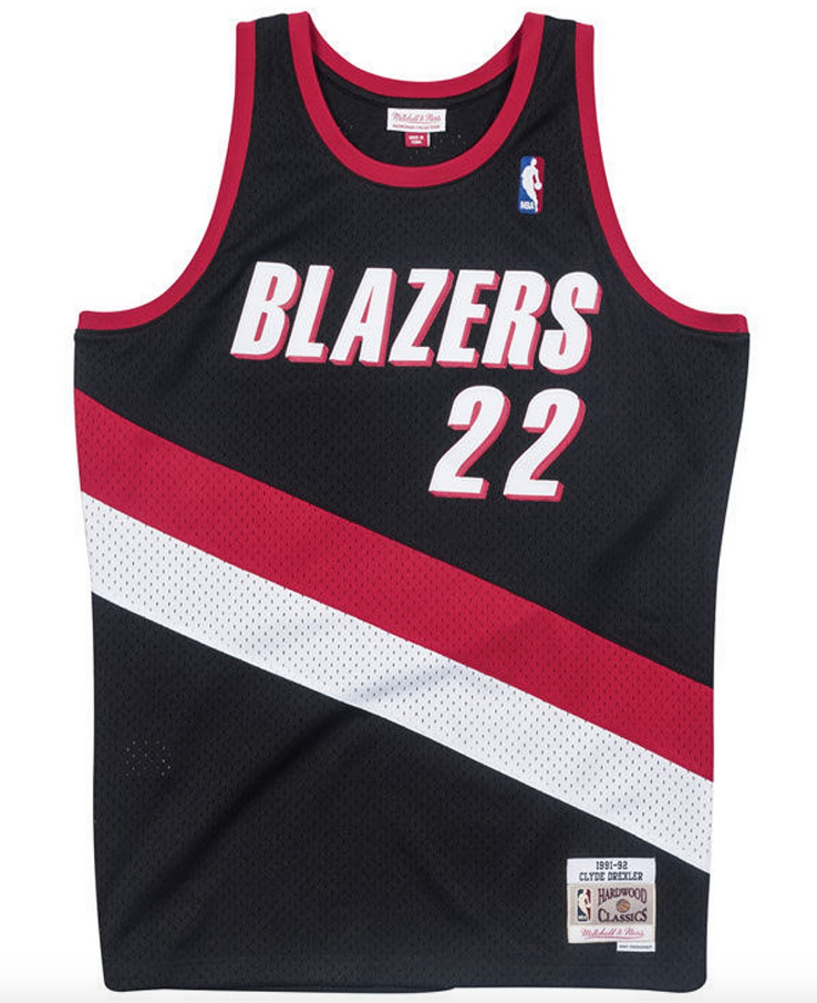 Men's Clyde Drexler Portland Trail Blazers Mitchell & Ness Black/Red/White Hardwood Classics Swingman Jersey