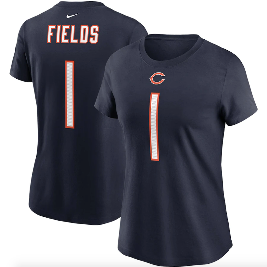 Women's Chicago Bears Justin Fields Nike Navy Player Name & Number T-Shirt