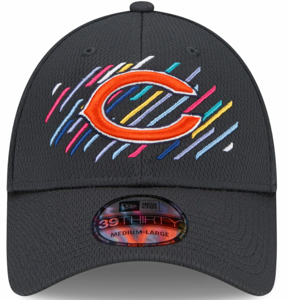 Men's Chicago Bears New Era Crucial Catch 2021 NFL Sideline C Logo Graphite 39THIRTY Flex Hat