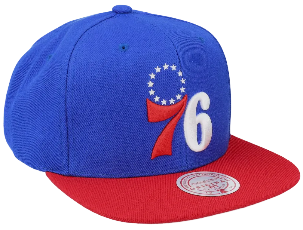 Philadelphia 76ers 2-Tone Blue/Red 2.0 Snapback Hat By Mitchell And Ness
