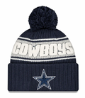 Dallas Cowboys New Era 2024 NFL Sideline Navy Cuffed Pom Knit Hat