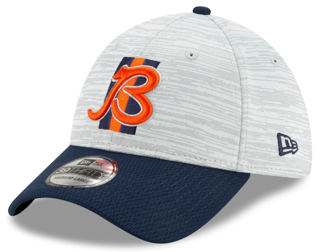 Chicago Bears "B" Logo 2021 Training Camp On Field Gray/Navy New Era 39THIRTY Flex Fit Hat
