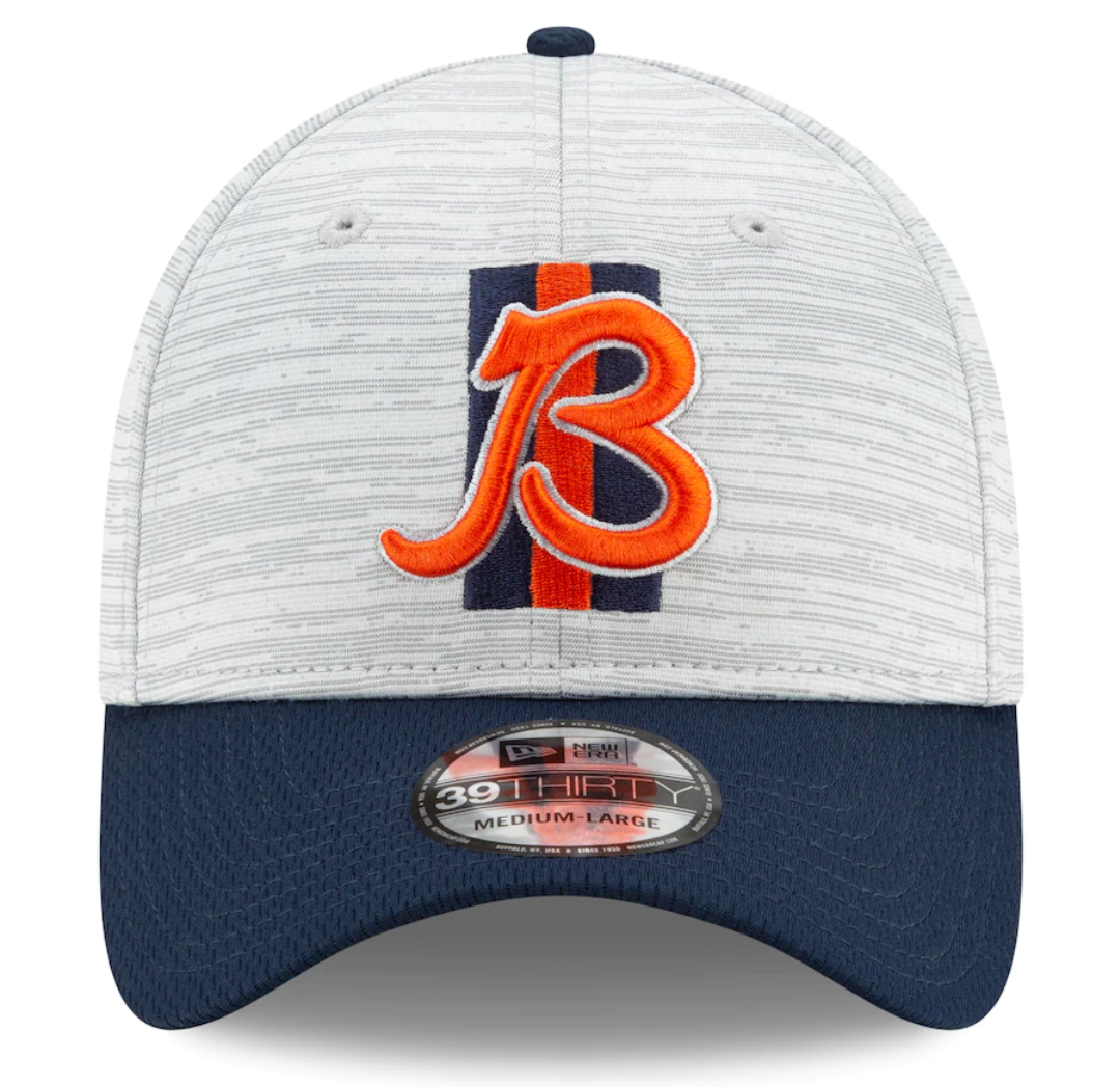 Chicago Bears "B" Logo 2021 Training Camp On Field Gray/Navy New Era 39THIRTY Flex Fit Hat