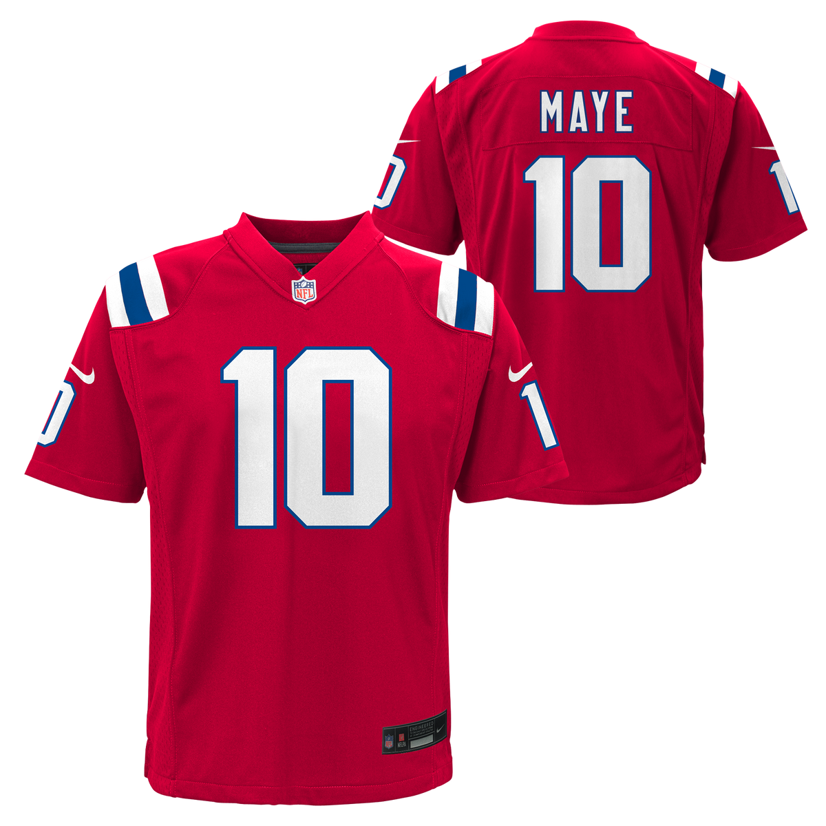 Youth Drake Maye New England Patriots Nike Red Alternate Jersey