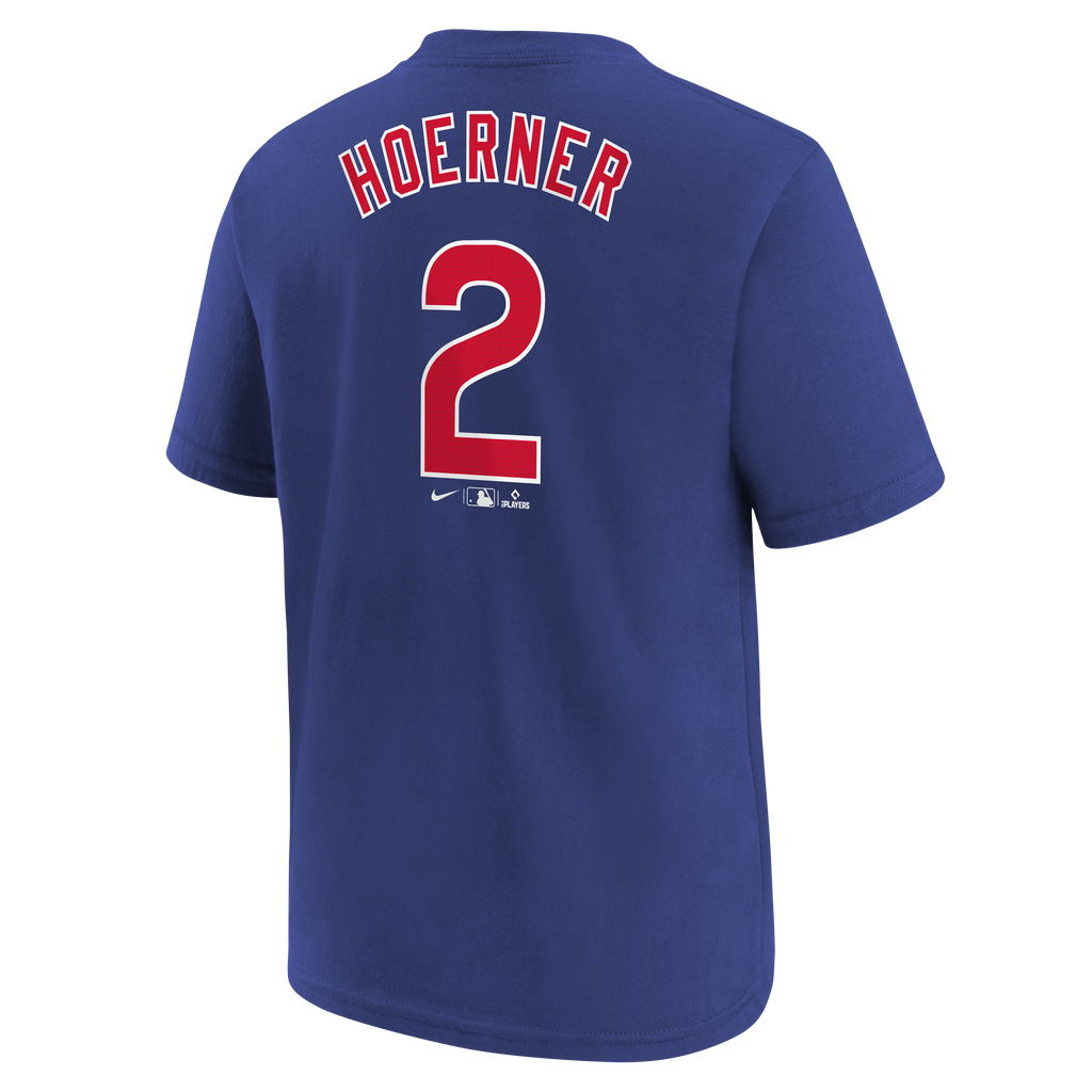 Youth Chicago Cubs Nico Hoerner Nike FUSE Royal Blue Name & Number T-Shirt