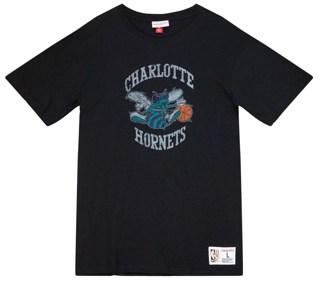 Men's Charlotte Hornets NBA Legendary Slub Black Tee By Mitchell And Ness
