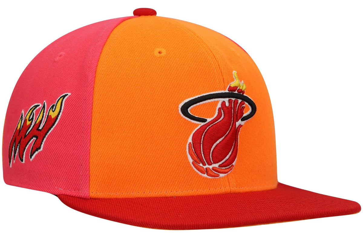 Miami Heat Mitchell & Ness Hardwood Classics On The Block Snapback Hat - Orange/Red