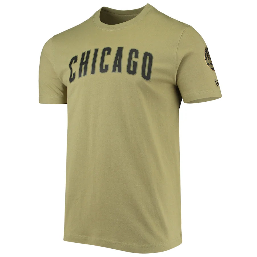 Men's Chicago Cubs Armed Forces Olive New Era Tee