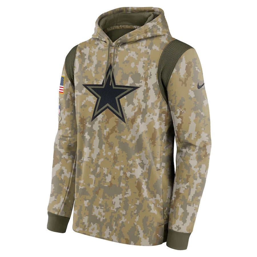 Men's Nike Camo Dallas Cowboys 2021 Salute To Service Therma Performance Pullover Hoodie