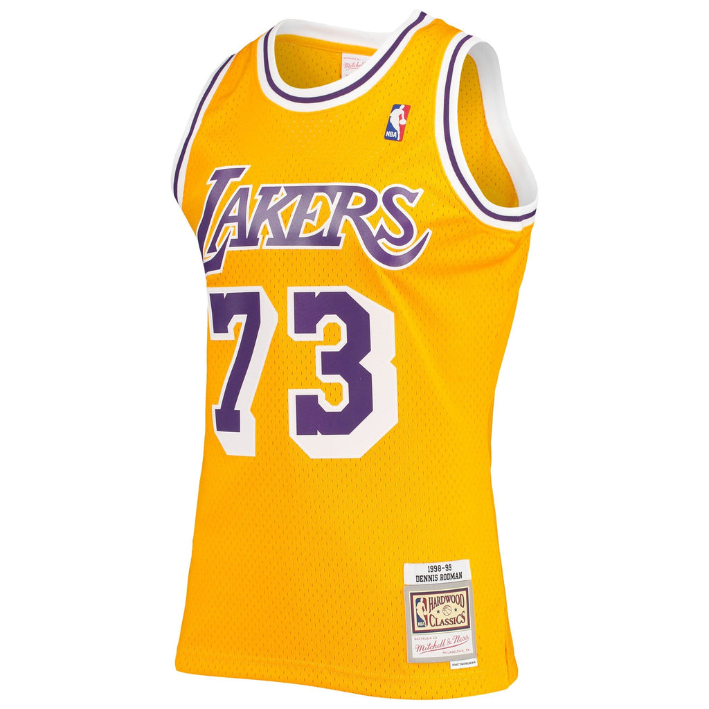 Men's Los Angeles Lakers Dennis Rodman Mitchell & Ness 1998-99 Hardwood Classics Gold Swingman Jersey