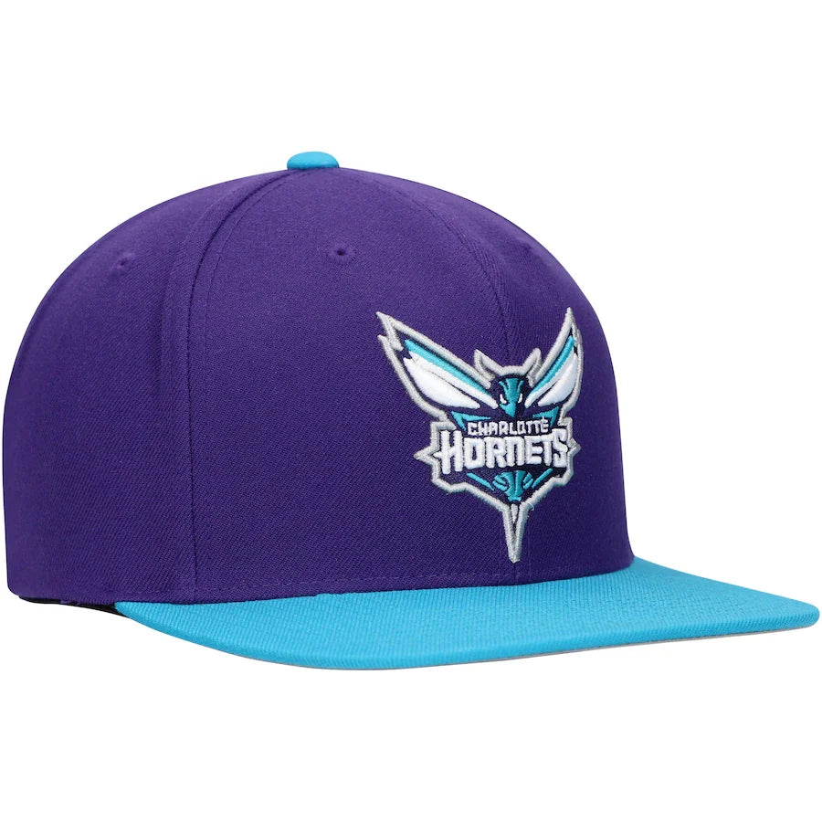 Mens NBA Charlotte Hornets 2 Tone Purple and Teal Mitchell And Ness Basic Core Snapback Hat
