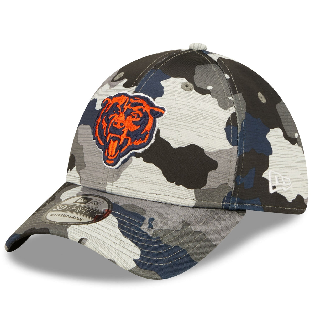 Men's Chicago Bears New Era Camo 2022 NFL Training Camp Official Mascot 39THIRTY Flex Hat