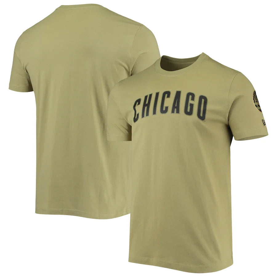 Men's Chicago Cubs Armed Forces Olive New Era Tee