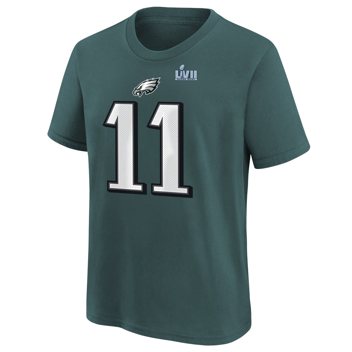 Youth Philadelphia Eagles A.J. Brown Nike Midnight Green Super Bowl LVII Name & Number T-Shirt